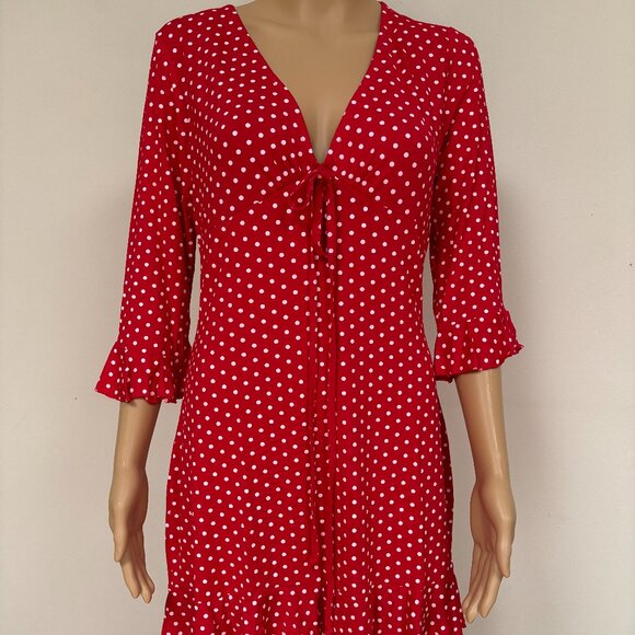 MISSGUIDED Red & White Polka Dot Dress NWT Size 12 - Picture 1 of 9